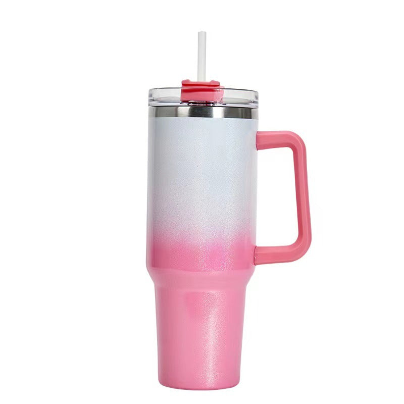 40oz Straw Coffee Insulation Cup With Handle Portable