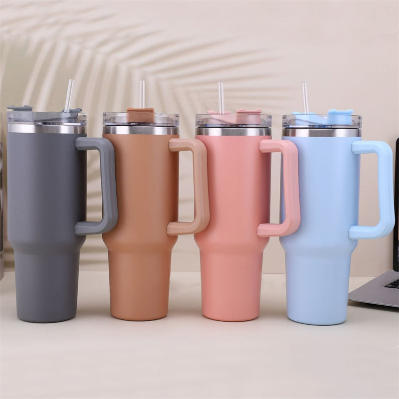 40oz Straw Coffee Insulation Cup With Handle Portable