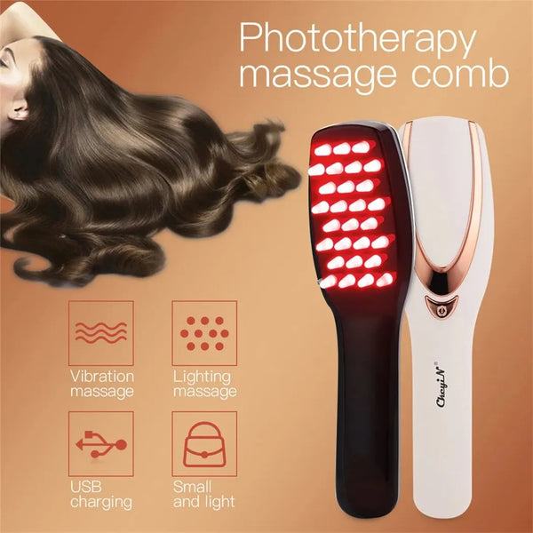 LED Massage Comb Vibrating Head Massager Brush Rechargeable Scalp