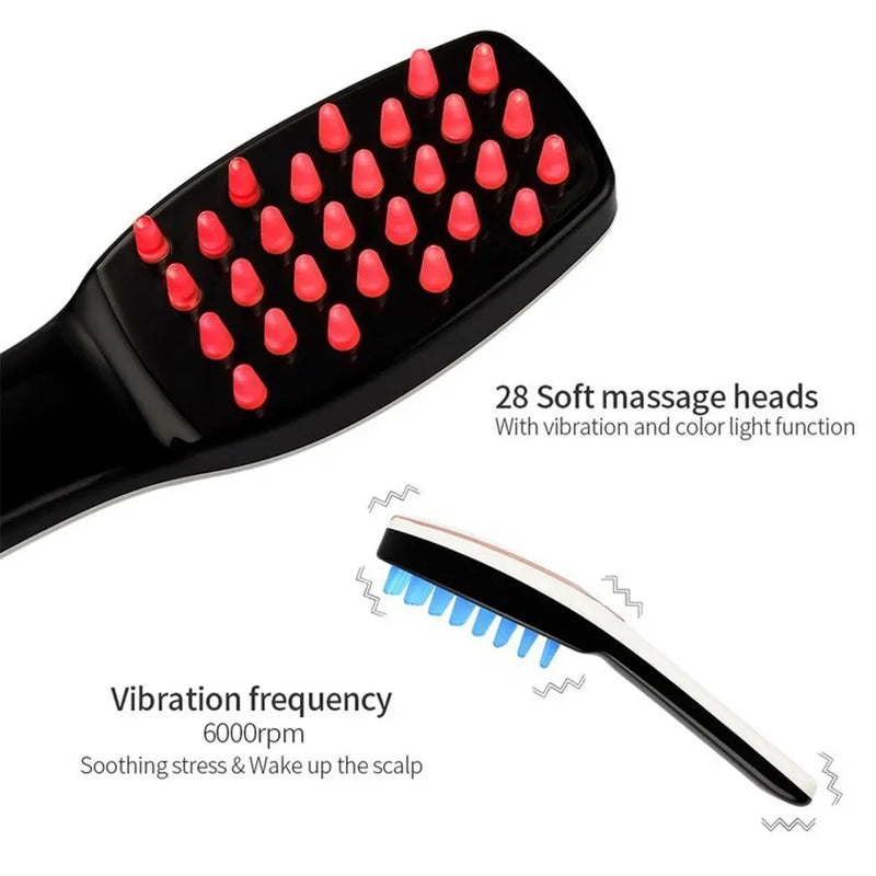 LED Massage Comb Vibrating Head Massager Brush Rechargeable Scalp