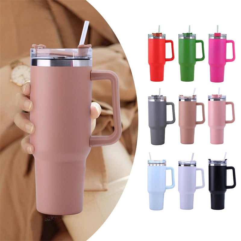 40oz Straw Coffee Insulation Cup With Handle Portable