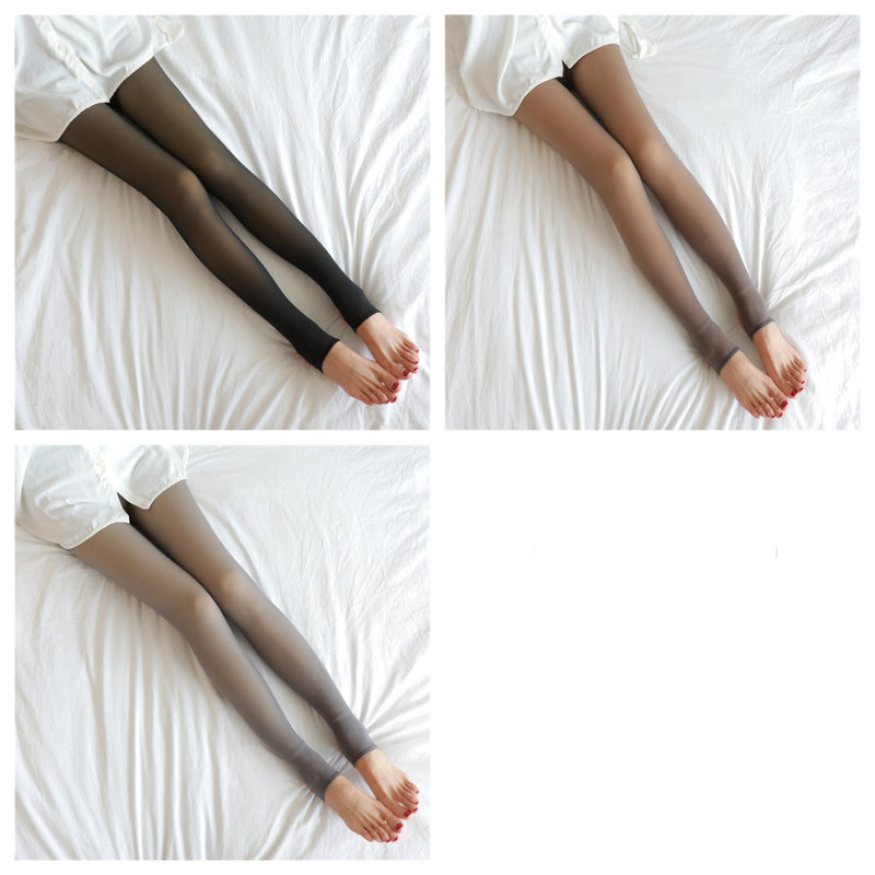 Fake Translucent Plus Size Leggings Fleece Lined Tights